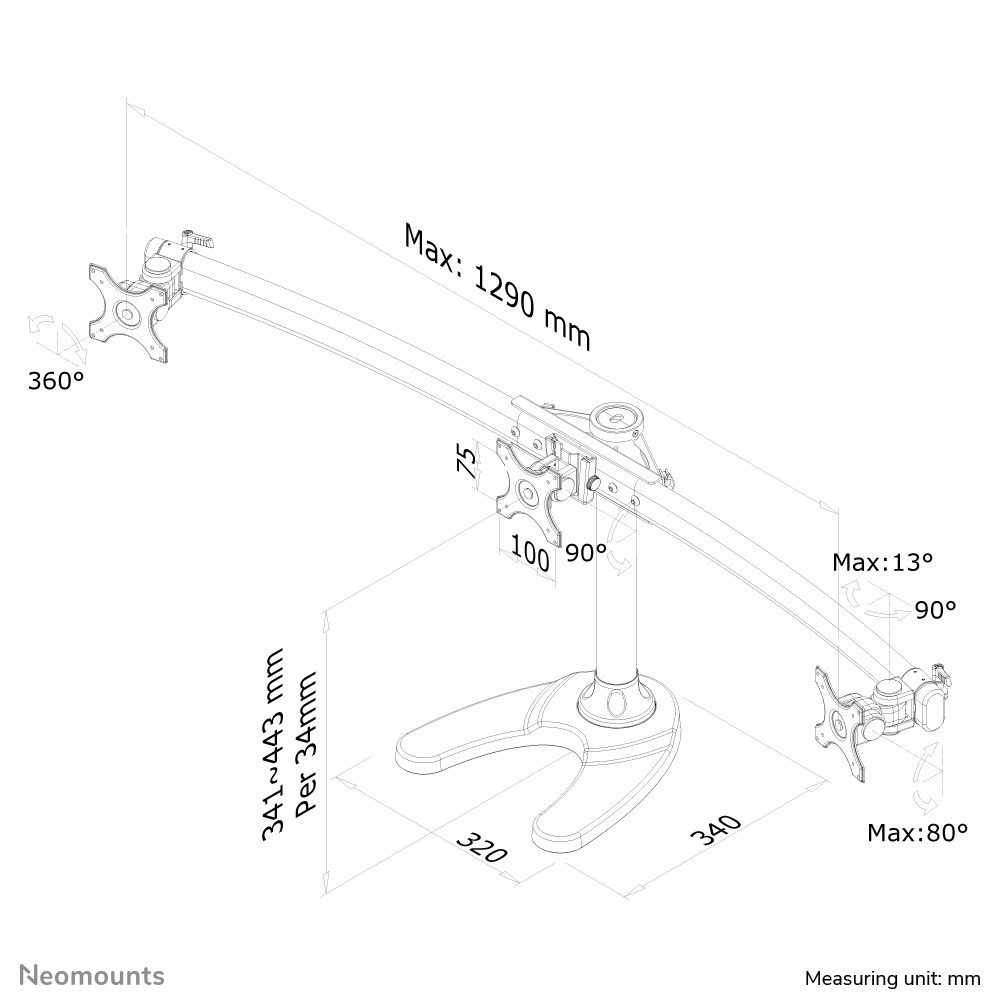 Neomounts FPMA-D700DD3 Support d'écran à poser 10-27"